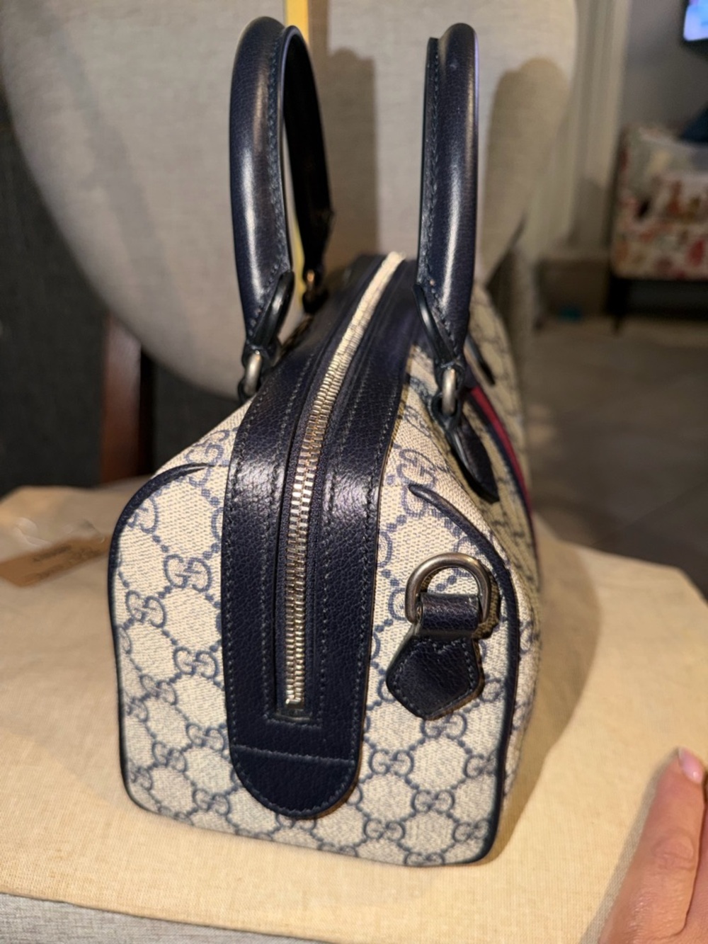 Gucci Ophidia Navy and Red GG Supreme Boston bag NEW - Picture 3 of 15